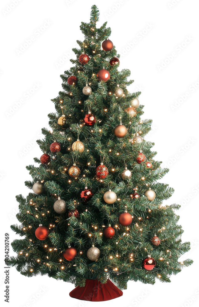 Beautifully decorated Christmas tree with lights and ornaments in a festive setting Beautifully decorated Christmas tree with lights and ornaments in a festive setting