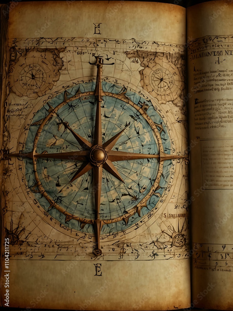 Fototapeta premium Ancient navigation map pattern on a vintage book.