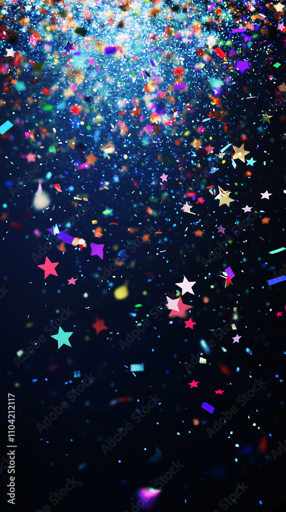 Radiant background filled with colorful stars and confetti creating a festive holiday atmosphere with a sense of celebration and joy Radiant background filled with colorful stars and confetti creating a festive holiday atmosphere with a sense of celebration and joy