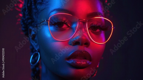 Captivating portrait of a woman with bold fashion and eye-catching lighting in a vibrant studio. Generative AI