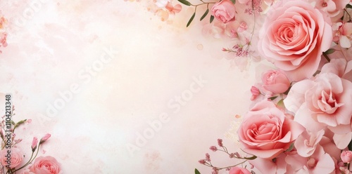 Fototapeta Naklejka Na Ścianę i Meble -  Soft pink roses and delicate flowers create a tranquil floral background for various uses