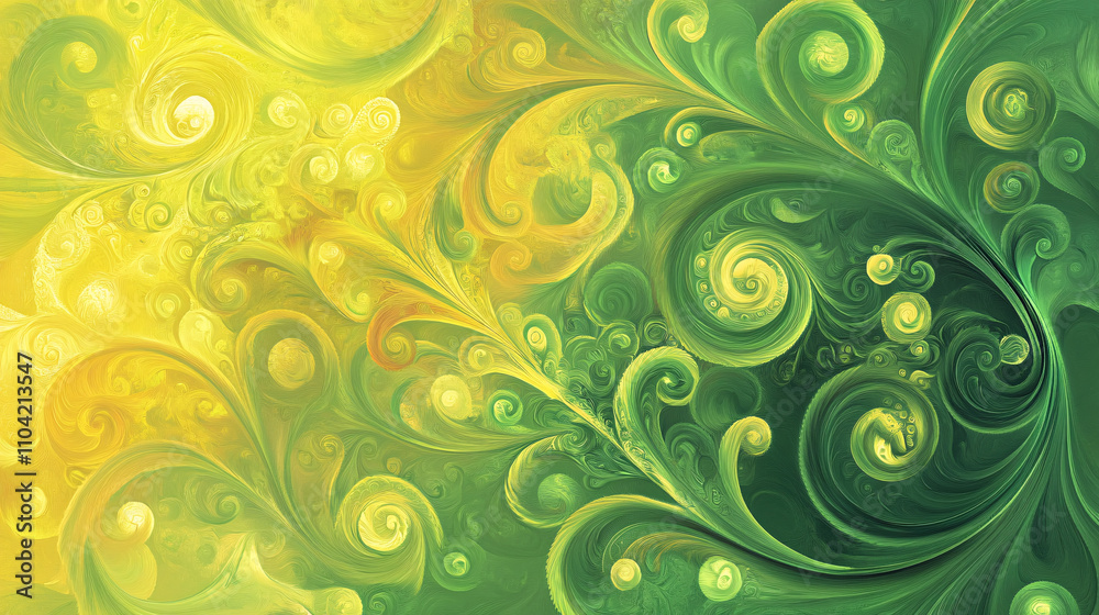 Abstract background features swirling patterns in fresh green and yellow tones, creating a vibrant and dynamic visual experience Abstract background features swirling patterns in fresh green and yellow tones, creating a vibrant and dynamic visual experience