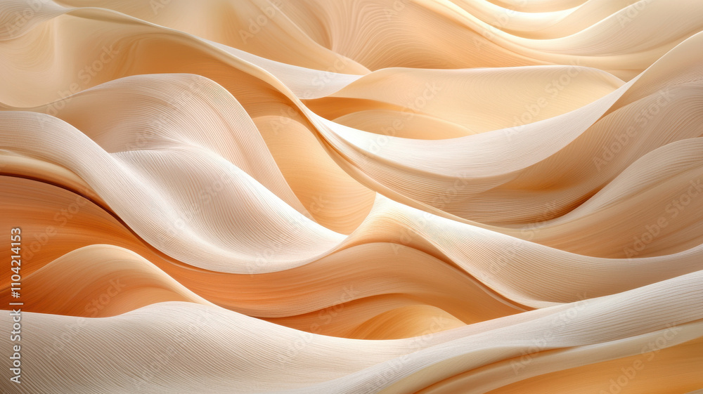 Fototapeta premium Soft, flowing waves of light maple wood grain create serene and elegant texture, showcasing subtle linear patterns that evoke sense of calm and warmth