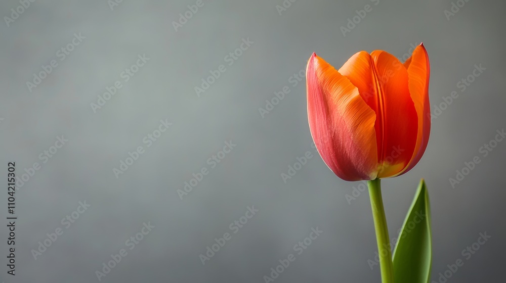 A single rich orange tulip against a muted grey background, close-up shot, Minimalist style A single rich orange tulip against a muted grey background, close-up shot, Minimalist style