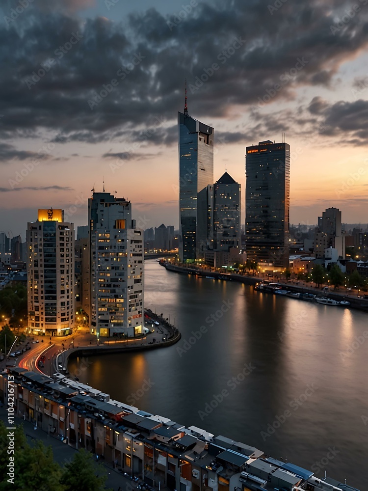 Fototapeta premium Another panoramic view of Rotterdam's skyline.