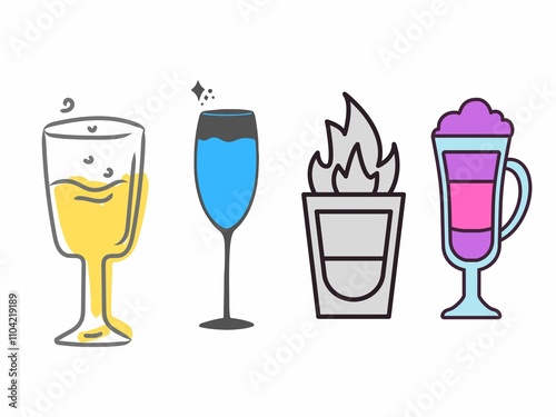 Glass of Water Icon Flat Design on White Background.Watercolor painting of two clinking wine glasses photo