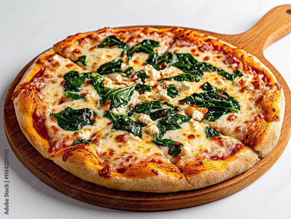 Delicious spinach and cheese pizza home kitchen food photography bright lighting close-up culinary art Delicious spinach and cheese pizza home kitchen food photography bright lighting close-up culinary art