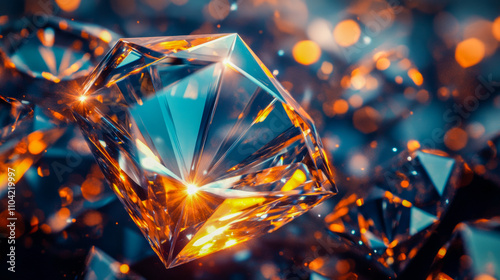 Sparkling faceted diamond with vibrant bokeh background photo