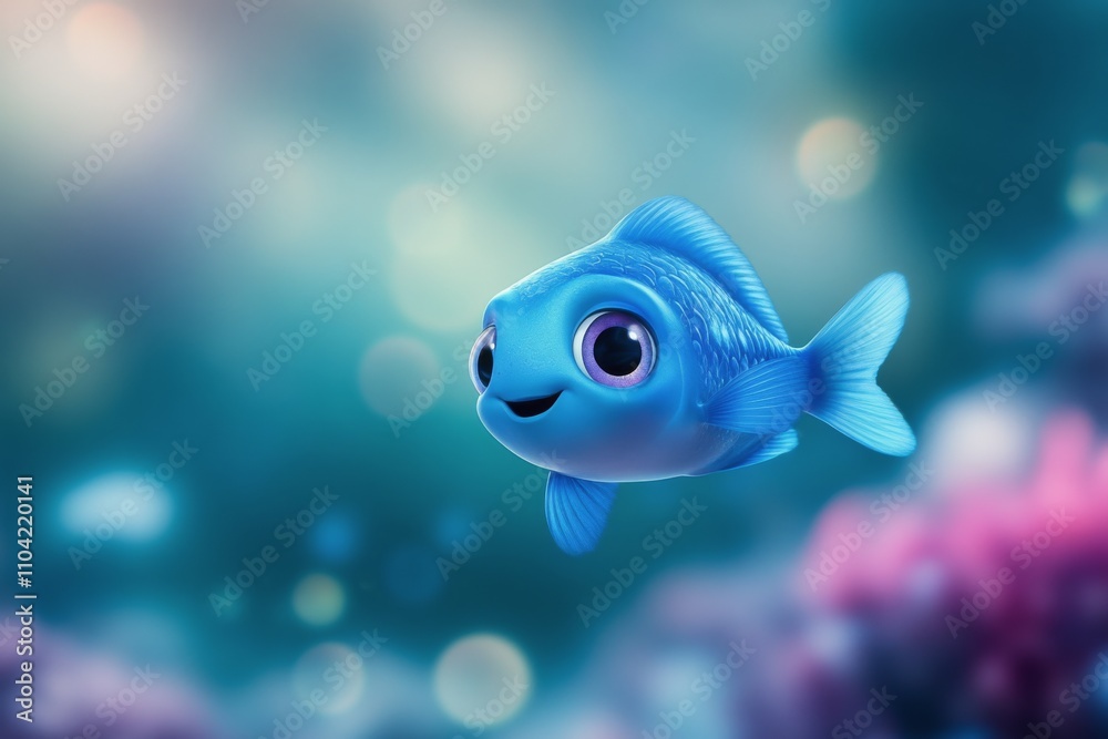 Naklejka premium Happy blue fish swimming joyfully in a colorful underwater world