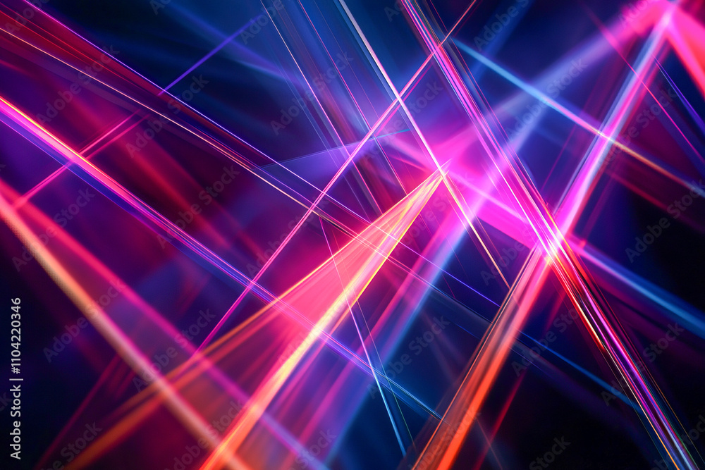 Vibrant neon light beams crossing in abstract geometric pattern Vibrant neon light beams crossing in abstract geometric pattern