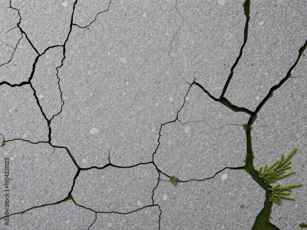 Obraz premium Rough, weathered gray stone texture with cracks and moss, weathered, solid