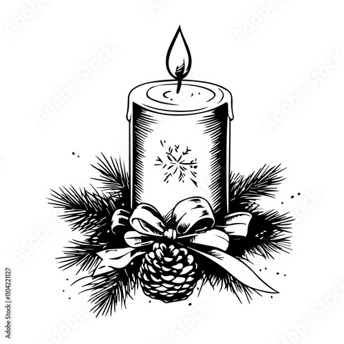 Festive candles. Christmas, New Year sketch drawing