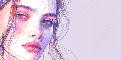 beautiful woman close-up portrait illustration sketch Generative AI