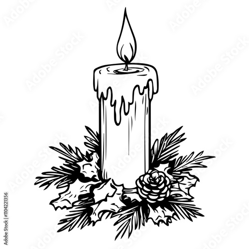 Festive candles. Christmas, New Year sketch drawing