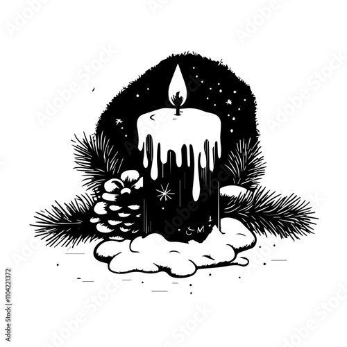 Festive candles. Christmas, New Year sketch drawing