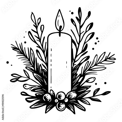 Festive candles. Christmas, New Year sketch drawing
