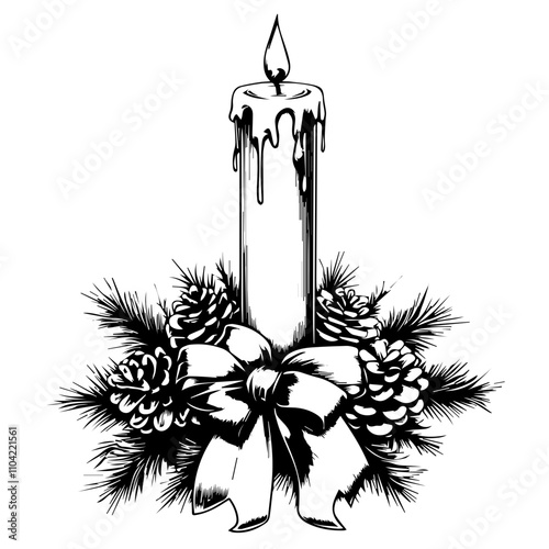 Festive candles. Christmas, New Year sketch drawing
