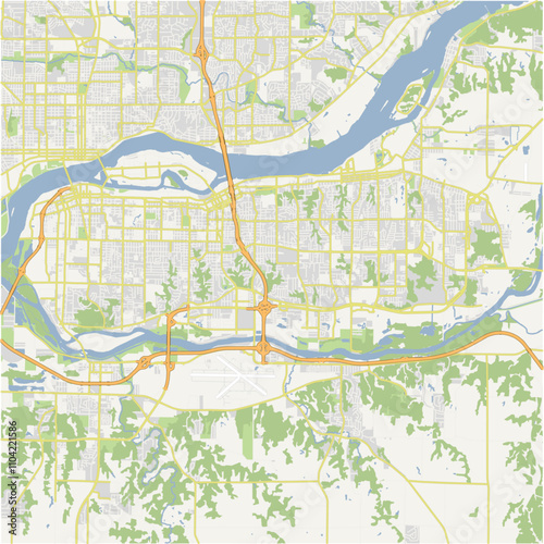 Map of Moline in Illinois in a normal road map style. Contains layered vector with roads water, parks, etc.