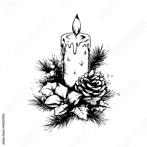 Festive candles. Christmas, New Year sketch drawing