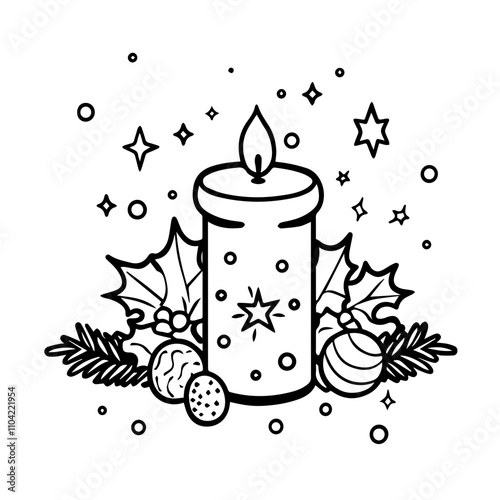 Festive candles. Christmas, New Year sketch drawing