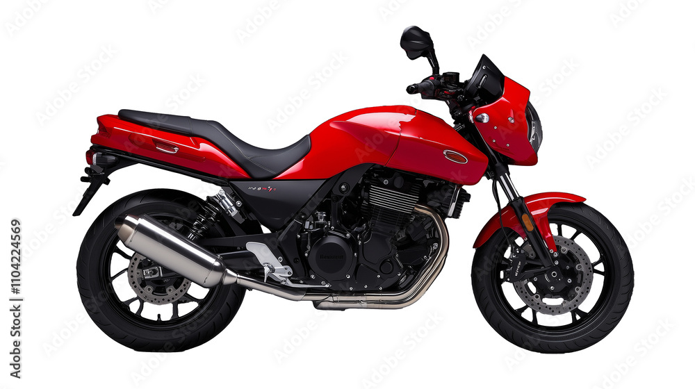 Sleek red motorcycle side view on transparent background Sleek red motorcycle side view on transparent background