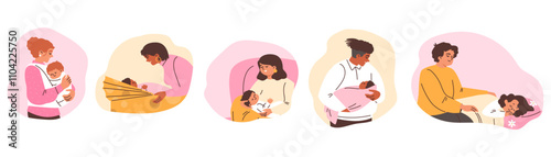 Parents put their children to bed. Set.