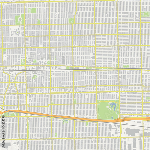 Map of Oak Park in Illinois in a normal road map style. Contains layered vector with roads water, parks, etc.