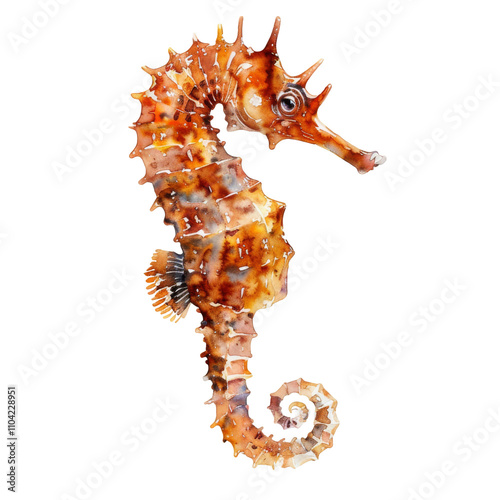 A beautifully illustrated watercolor depiction of a seahorse, showcasing its intricate details and unique shape.