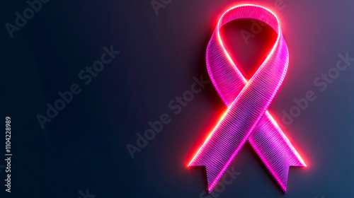 Glowing neon pink ribbon symbolizing breast cancer awareness