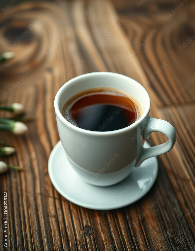 Warm cup of coffee resting on a rustic wooden table with a cozy atmosphere in a cafe setting during the afternoon Warm cup of coffee resting on a rustic wooden table with a cozy atmosphere in a cafe setting during the afternoon