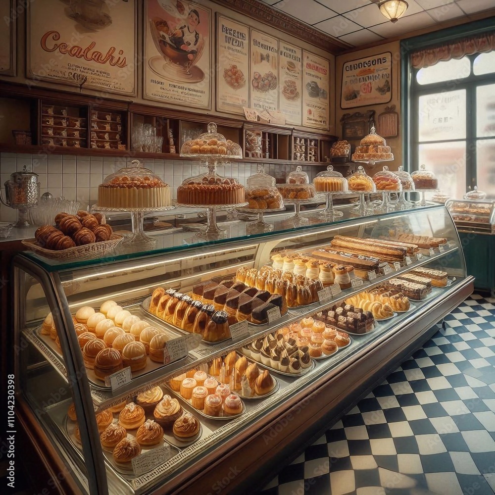 1950s Patisserie with Retro Pastry Display 1950s Patisserie with Retro Pastry Display