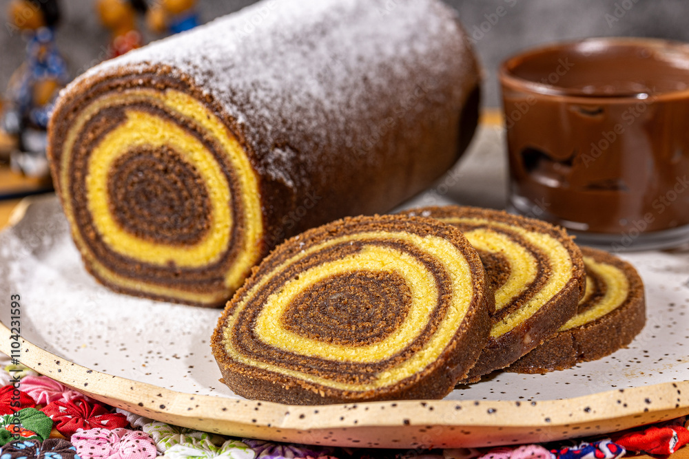 Fototapeta premium Swiss roll with chocolate