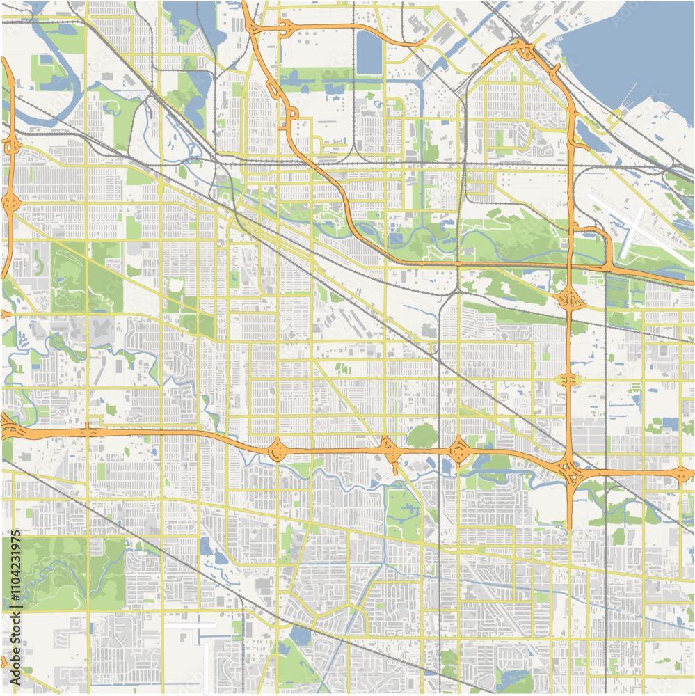 Fototapeta premium Map of Hammond in Indiana in a normal road map style. Contains layered vector with roads water, parks, etc.