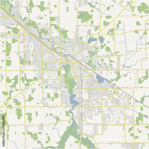 Map of Goshen in Indiana in a normal road map style. Contains layered vector with roads water, parks, etc.