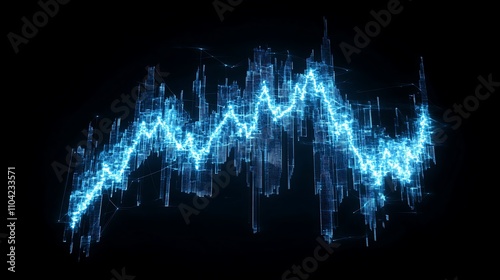 A glowing blue stock chart representing futuristic finance and technology
