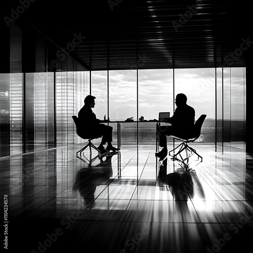 Business meeting discussion corporate office silhouette image modern environment professional viewpoint collaboration concept