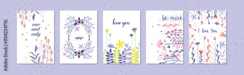 Floral Romantic Greeting Card for Valentine Day Vector Set