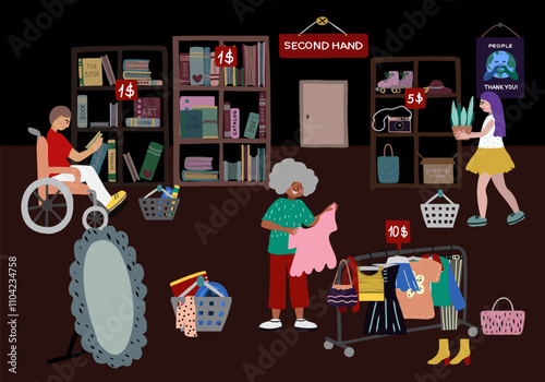 Second hand shop bipoc people vector artwork