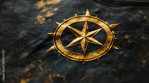 A gold star with a black background