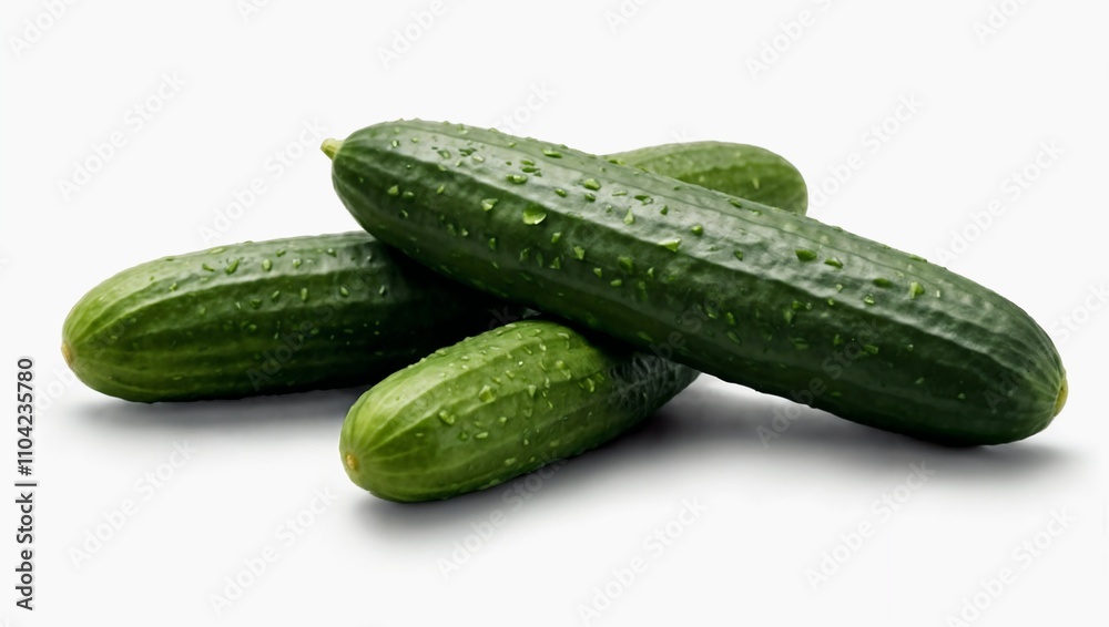Green cucumbers close-up on a white background
