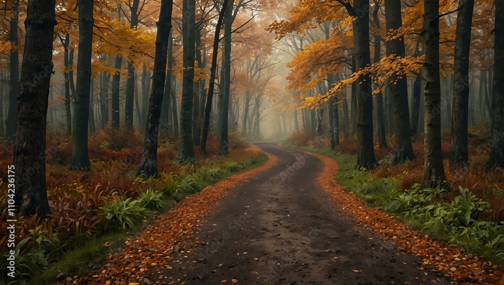 Autumn forest path. Autumn forest path.
