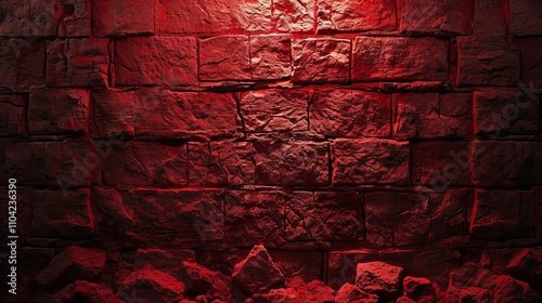 Texture of a red stone wall with dramatic lighting.