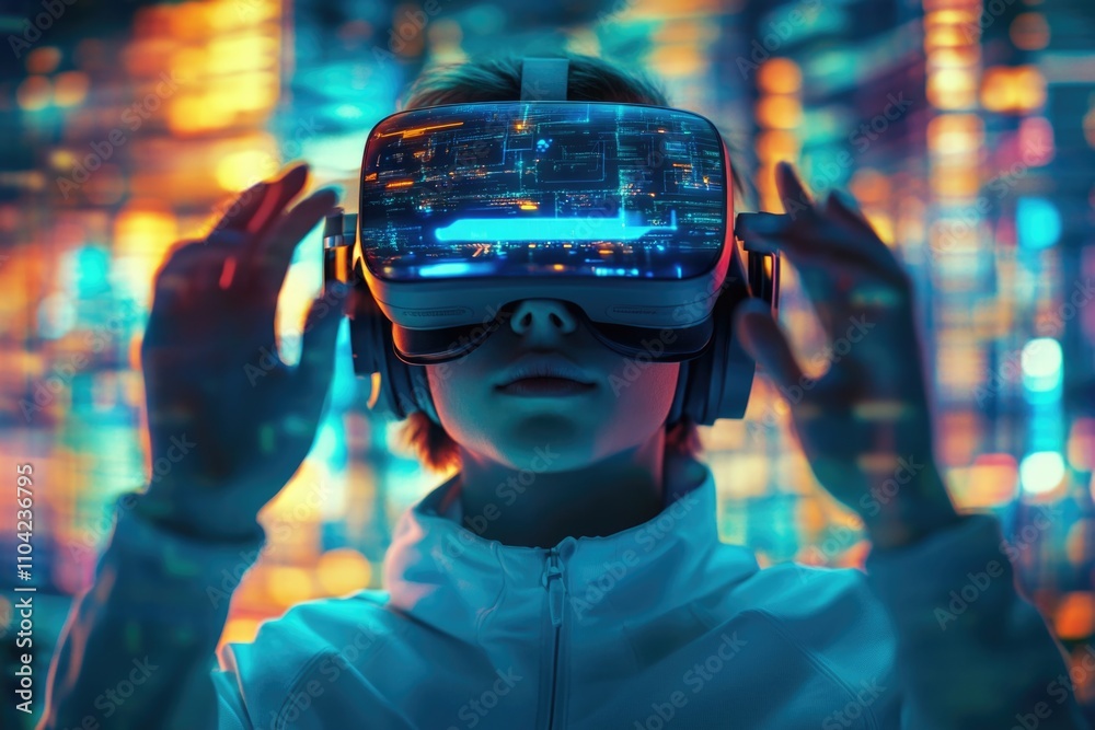 Virtual reality helmet on a child's face