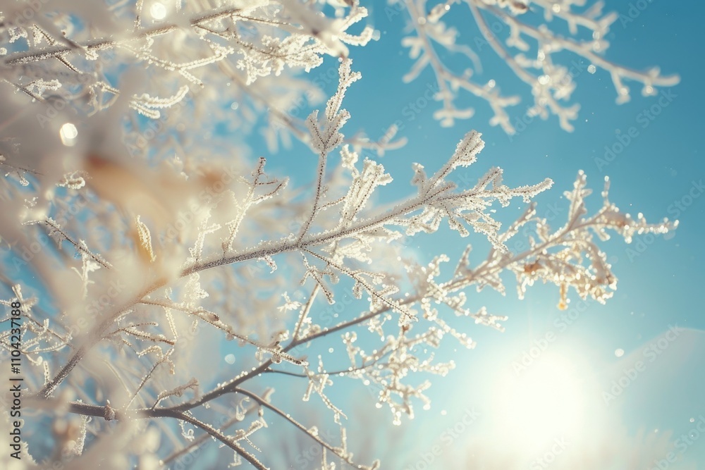 Cold winter day with sunlight on snow-covered branches. Cold winter day with sunlight on snow-covered branches.