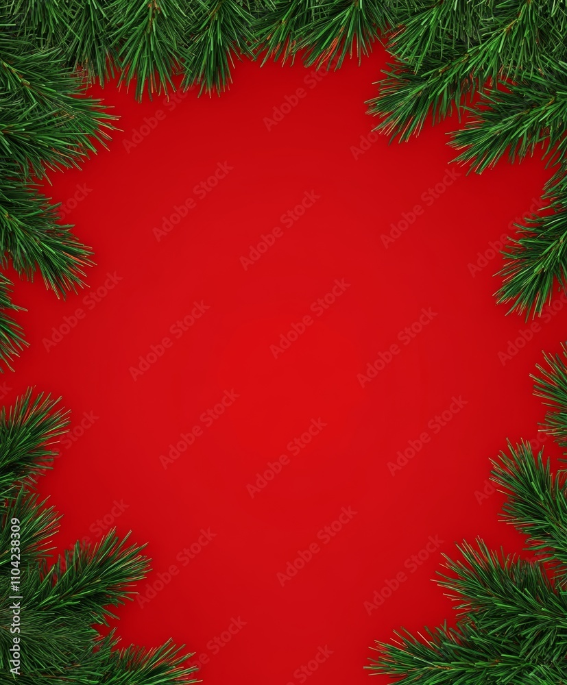 Lush green fir tree branches dance against a vibrant red backdrop, inviting the festive spirit of Christmas to fill the air with joy and warmth. Lush green fir tree branches dance against a vibrant red backdrop, inviting the festive spirit of Christmas to fill the air with joy and warmth.