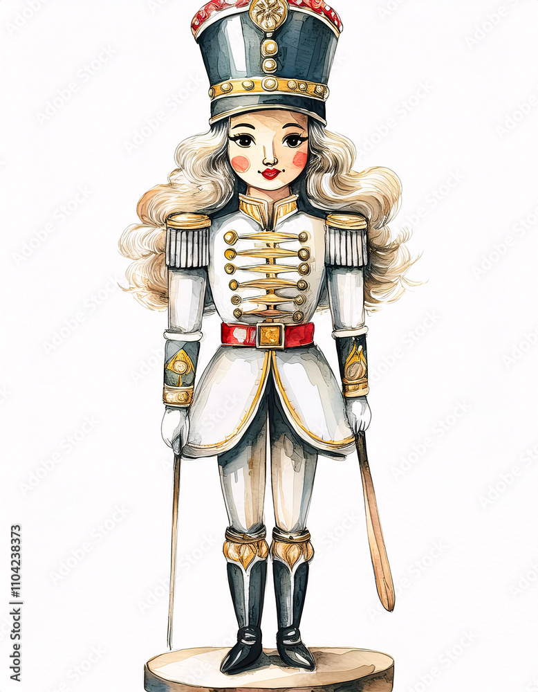 Obraz premium A festive nutcracker soldier with a green hat and a friendly face