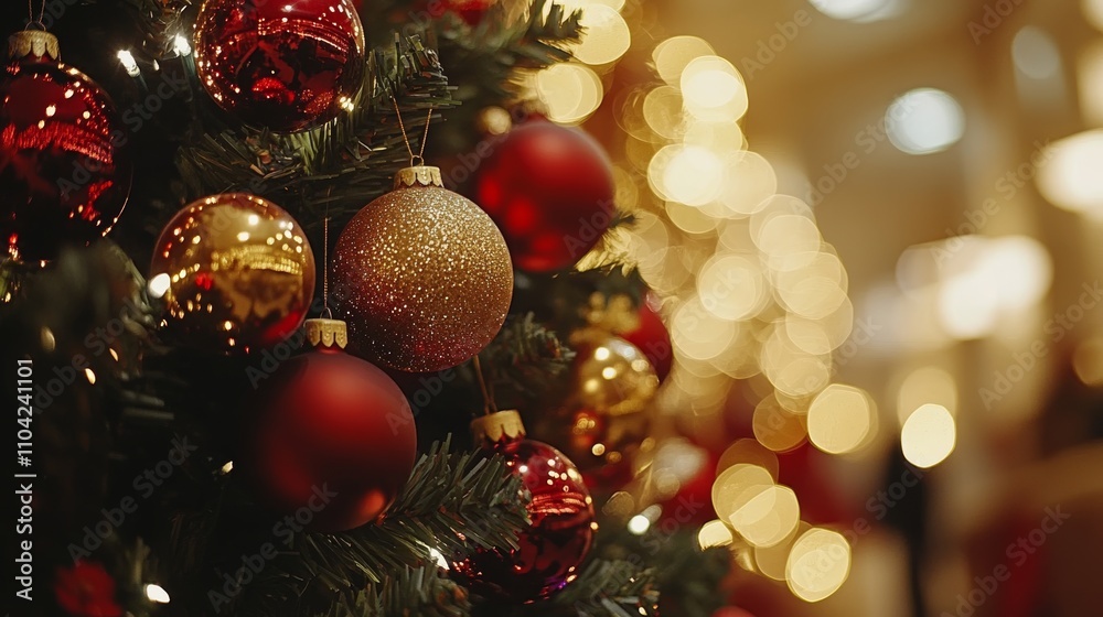 A beautifully adorned Christmas tree sparkles with vibrant red and gold ornaments, radiating festive cheer and warmth in a cozy holiday setting. A beautifully adorned Christmas tree sparkles with vibrant red and gold ornaments, radiating festive cheer and warmth in a cozy holiday setting.