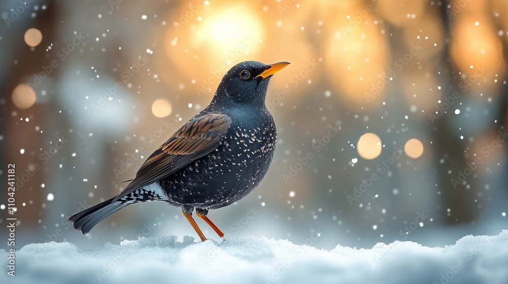 Stunning Winter Bird in Snow-Covered Landscape Stunning Winter Bird in Snow-Covered Landscape