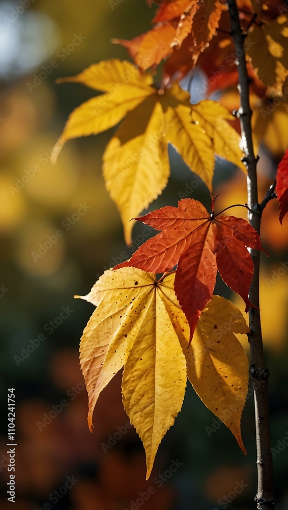 Obraz premium Autumn leaves in orange, yellow, and red.