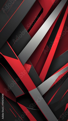 Wallpaper Mural Crimson Red, Charcoal Black, Silver Vertical Dynamic Geometric Abstract Design with Neon Glow, Grainy Texture, and Smooth Color Transitions Torontodigital.ca